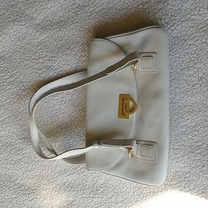 Kate Landry White Faux Leather Shoulder Handbag Gold Tone Hardware Flap Closure